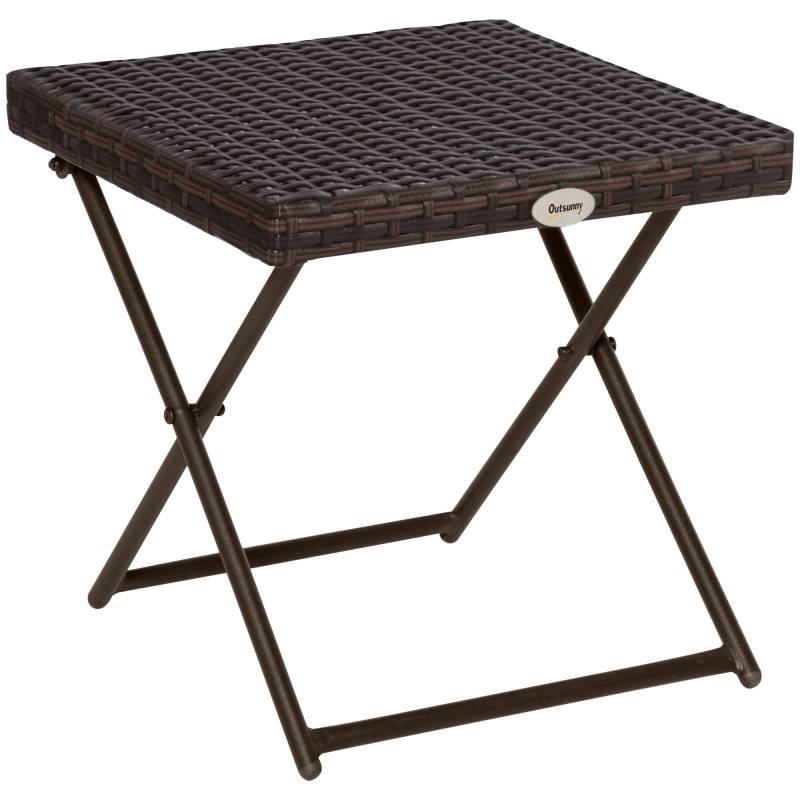Sidebord Lavet Af Polyrattan, Foldbart Sofabord, Bakke, Balkonbord, Havebord, Sofabord, Tebord, Havemøbler, Rattanbord Til Haven, Terrasse, Altan, 40x40x40 Cm Brun - Aosom