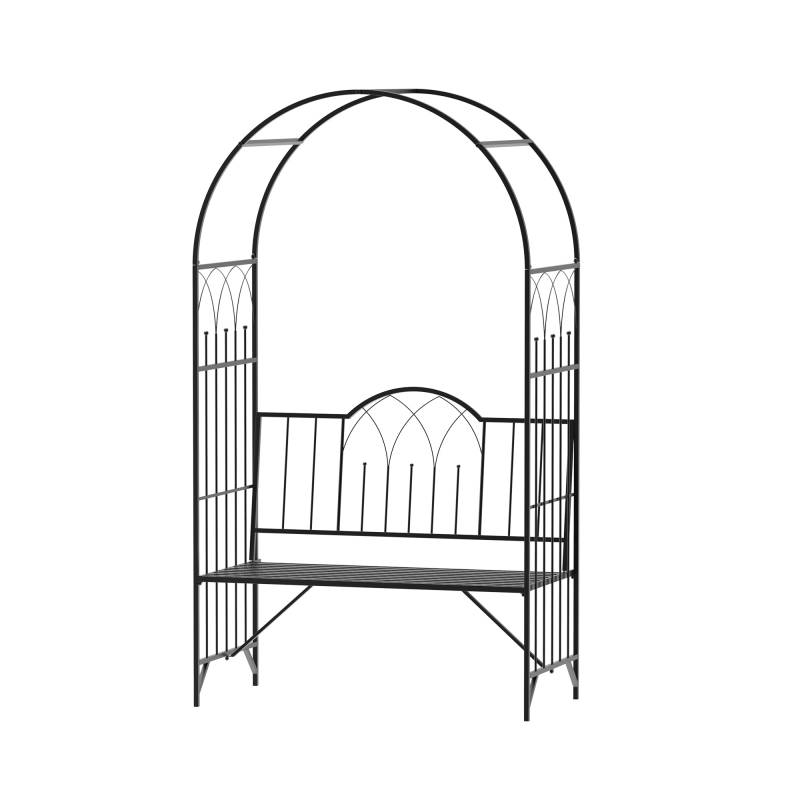 Rosenbue Med Bænk Rosenbænk Lysthusbænk Filosofbænk Espalier Espalier Havebænk Metal Sort 115 X 59 X 203 Cm - Aosom