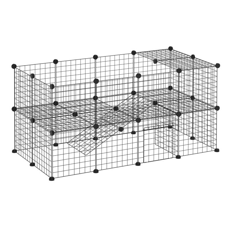 Udendørs Indhegning Legegård Diy Hvalpe Legegård Netindhegning Til Små Dyr Lavet Af Metal Net Barrieregitter Små Kæledyr Legegård Til Indendørs 36 Paneler Sort 146 X 73 X 73 Cm - Aosom