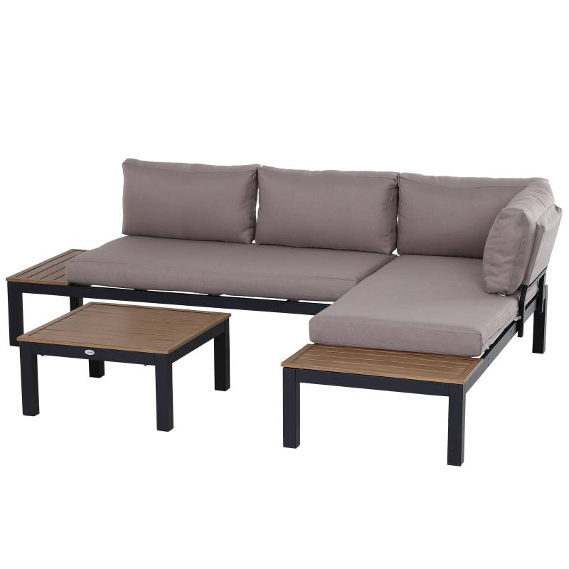 Havemøbelsæt Til 3 Personer Med Sidebord, Sofa Med Hynder, Udendørs, Aluminium, 164 X 74 X 69 Cm - Aosom