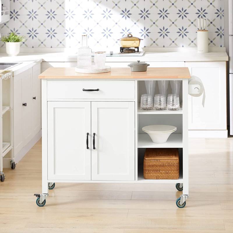 Designer Køkkenvogn / Køkkenø Med Bordplade, 108x48x89 Cm, Hvid - Sobuy