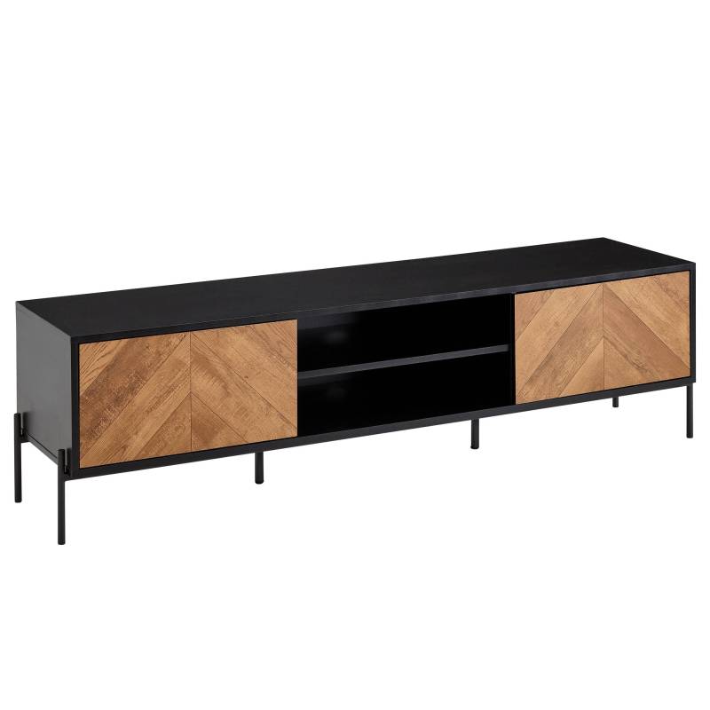 Stilfuldt Tv-Bord I Massivt Sheesham-Træ Med To Døre Og Et Rum Til Din Soundbar, 163x45x40 Cm - Skyport