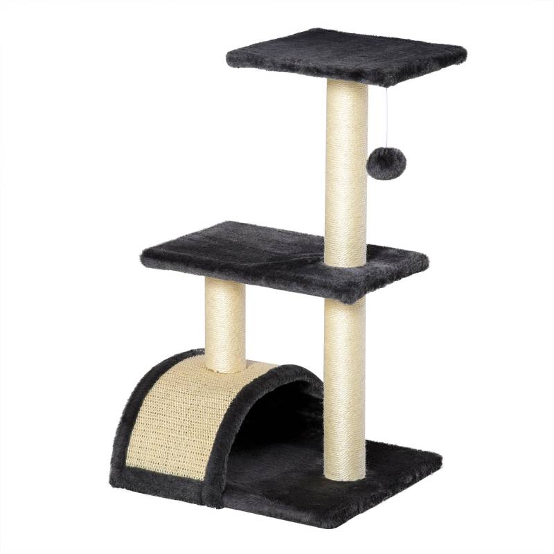 Kradsetræ 72 Cm Kattetårn Med Plysbolde, Sisalstolper, Platform, Kradsebræt, Kradsetræ I Flere Niveauer, Klatretræ, Til Mellemstore Katte, Grå - Aosom