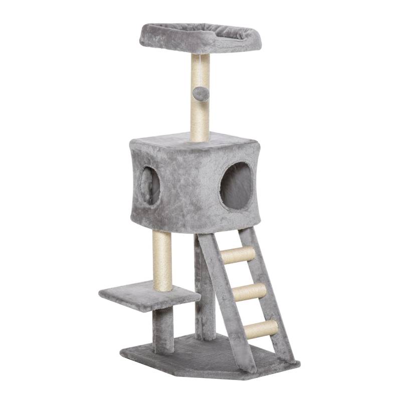 Kradsetræ 120 Cm Kattetårn Med Hule, Legebold, Sisalstolper, Platform, Trappe, Kradsetræ I Flere Niveauer Til Katte, Klatretræ Til Katte, Lysegrå - Aosom