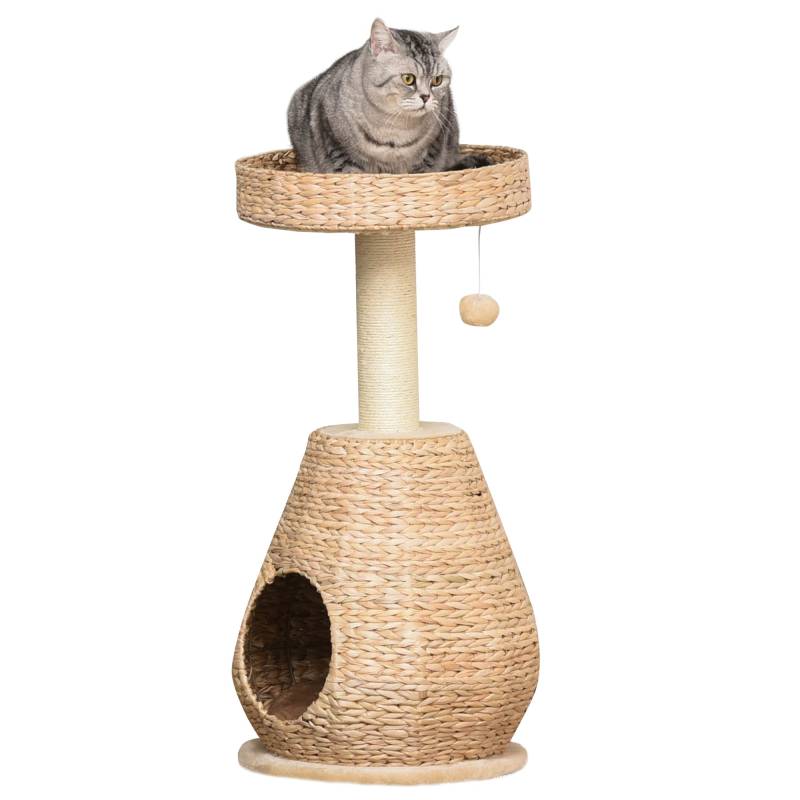 Kradsetræ Til Katte, Kradsetræ Til Killinger Med Kattehulebold, Sisal, Blødt Plys, Højde 82,5 Cm, Gul - Aosom