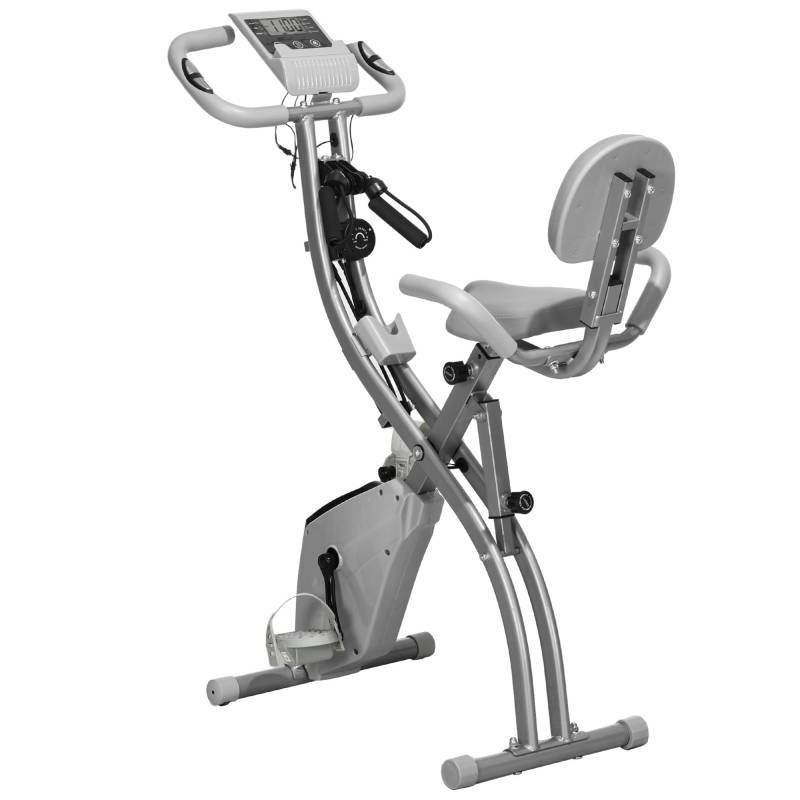 X-Bike 2-I-1 Motionscykel Med Lcd-Skærm, Pulsmåler, Foldbar Motionscykel Med 8 Niveauer Af Magnetisk Modstand, 1 Par Spændereb, Stålgrå 105 X 48 X 118 Cm - Aosom