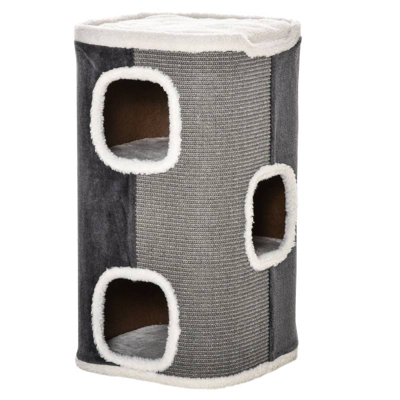 Kradsetræ Til Katte, Kradsetræ Til Katte, 3 Niveauer, Klatretræ Til Katte, Kattemøbler, Spånplade, Fløjlsagtig Polyester, Sisal, Grå+hvid, 40 X 40 X 74 Cm - Aosom