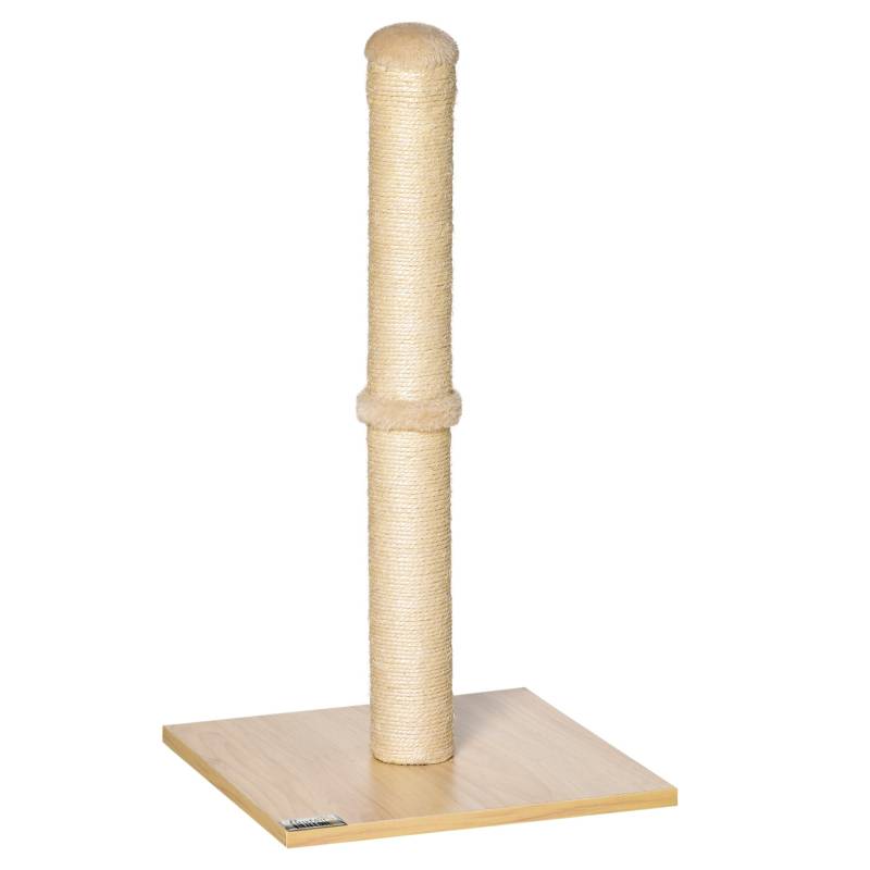 Kradsetræ Til Katte, Kradsetræ Af Sisal, Robust Kradsetræ, Kradselegetøj Til Katte Med Bold, 60 Cm Spånplade, Sisal, Beige+eg, 34 X 34 X 60 Cm - Aosom