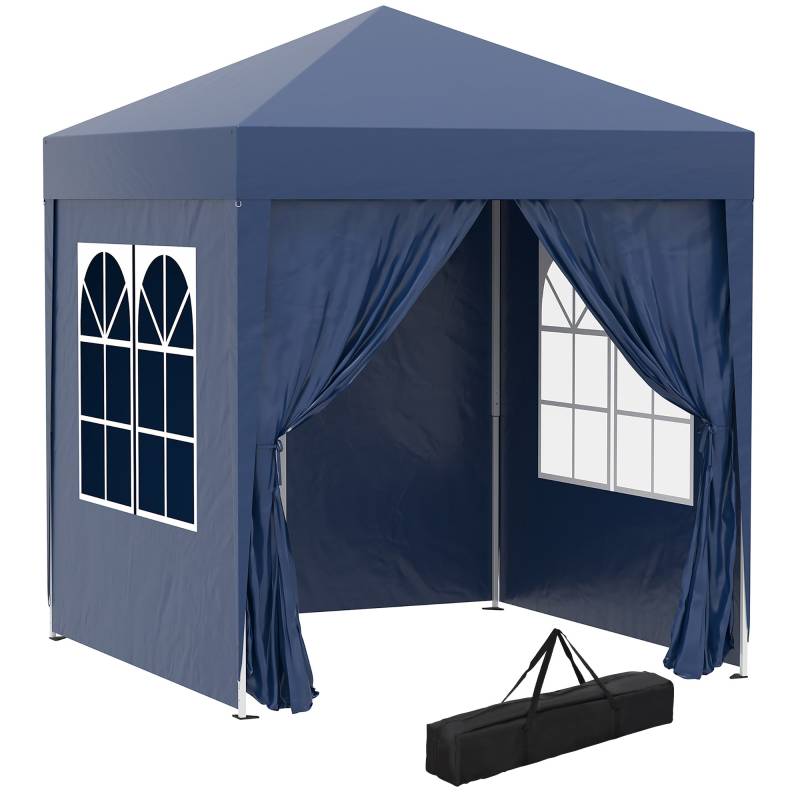 Pop-Up-Pavillon, øltelt, 4 Aftagelige Sidevægge, 2 Vinduer, Metalramme, 2 X 2m, Blå - Aosom