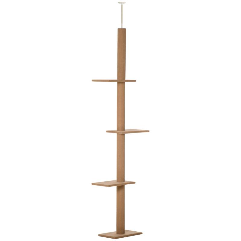Kradsetræ Lofthøjde, 228-260 Cm Højdejusterbart Kradsetræ Klatretræ Til Katte Med 3 Niveauer, Kradsetræ Til Katte, Legetræ Fra Gulv Til Loft Lysebrun - Aosom