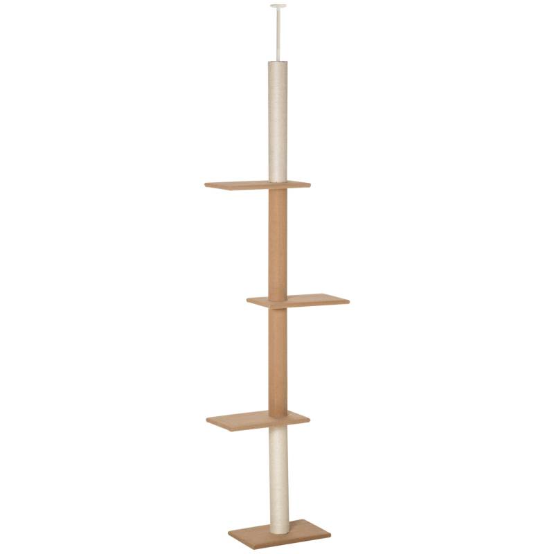 Kradsetræ Med Loftshøjde, 228-260 Cm Højdejusterbart Kradsetræ, Klatretræ Til Katte Med 3 Niveauer, Kradsetræ Til Katte, Legetræ Fra Gulv Til Loft, Khaki - Aosom