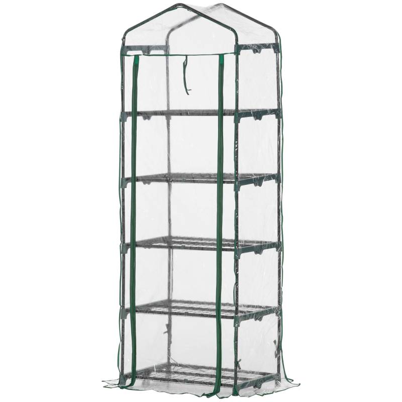 Minidrivhus Med 5 Hylder Til Blomster Eller Grøntsager, Transparent+grønt Stål, Plastik, 69 X 49 X 193 Cm - Aosom
