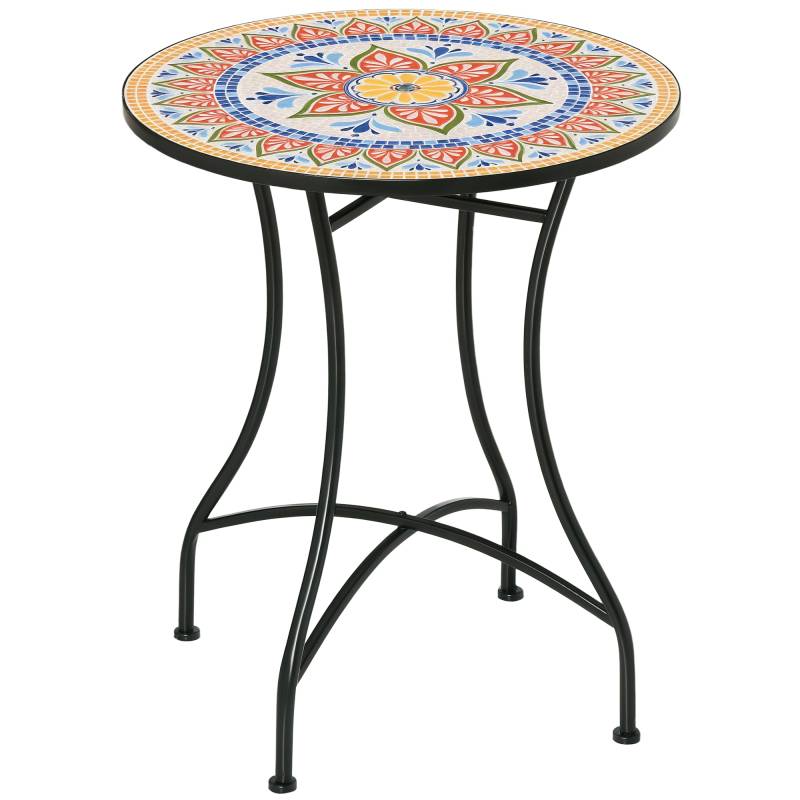 Havebord 60 Cm, Vejrbestandigt Balkonbord Af Metal, Udendørs Spisebord, Campingbord, Sidebord, Rundt Terrassebord Til Haven, Terrasse, Balkon, Rød + Blå + Hvid - Aosom
