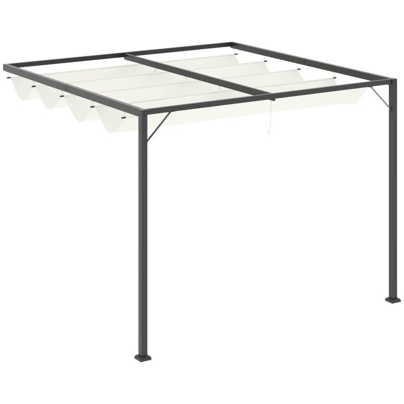 Pergola Pavillon 3 X 3 M Havepavillon Grillpavillon Med Stoftag Terrassetag Vejrbestandig Vægmonteret Metal Polyester Cremehvid - Aosom