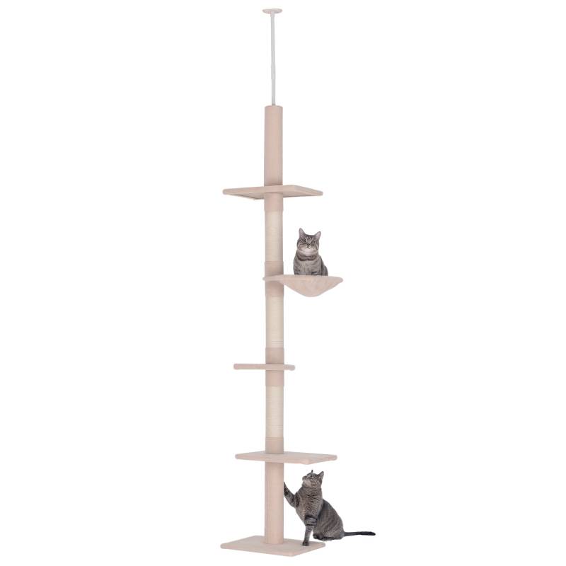 Kradsetræ Med Loftshøjde, Robust Kradsetræ Med Sisalstolper, Klatretræ Til Katte, Beige, 40 X 34 X 230-260 Cm - Aosom