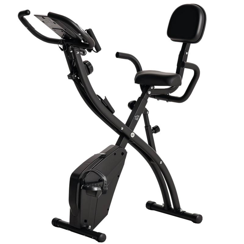 X-Bike 2-I-1 Motionscykel Med Lcd-Skærm, Pulsmåler, Foldbar Motionscykel Med 8 Niveauer Af Magnetisk Modstand, 1 Par Spændereb, Stål, Sort, 105 X 48 X 118 Cm - Aosom