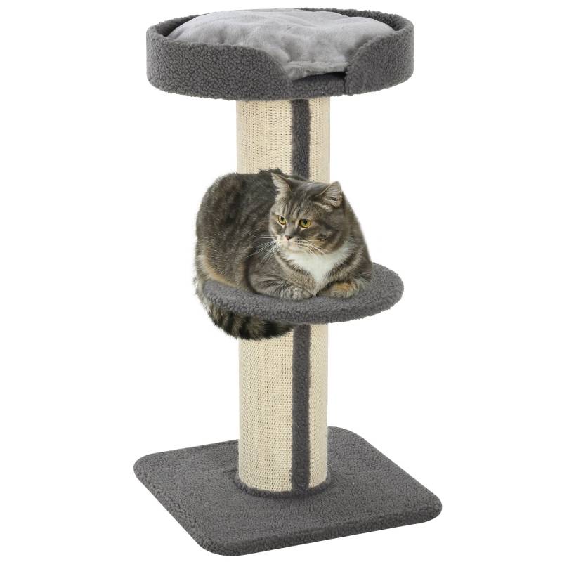 Kradsetræ 91 Cm Kattetårn Med Sisalstolper, Platform, Hynde, Kradsetræ I Flere Niveauer, Klatretræ, Til Mellemstore Katte, Grå - Aosom