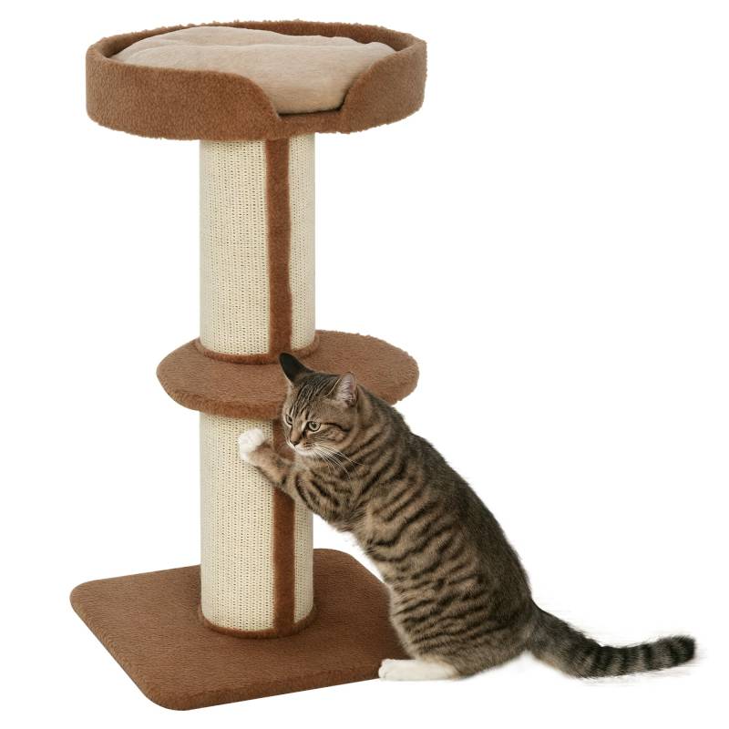 Kradsetræ 91 Cm Kattetårn Med Sisalstolper, Platform, Hynde, Kradsetræ I Flere Niveauer, Klatretræ, Til Mellemstore Katte, Lysebrun - Aosom