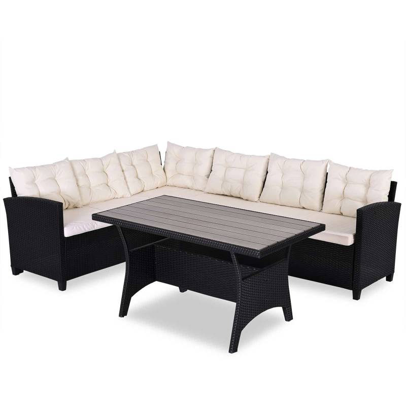 Polyrattan Loungesæt Sort/Creme Wpc Bordplade - Deuba