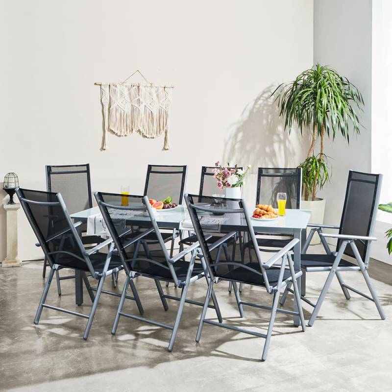 8+1 Havemøbelsæt, Alu Bern, 190x90cm Bord, Sølv - Deuba