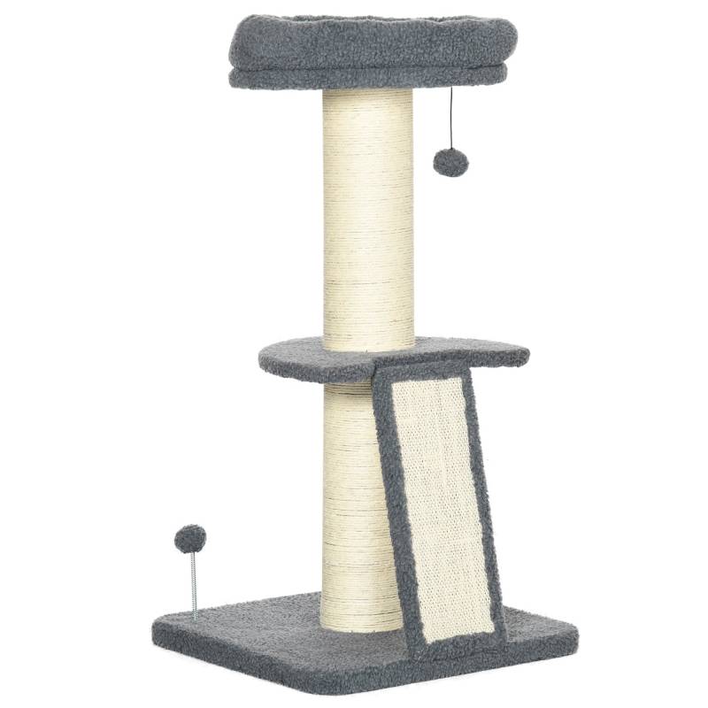 Kradsetræ, Enkelt Platform, Hængende Legebold, Sisal, Mørkegrå + Cremehvid, 48 X 48 X 92 Cm - Aosom