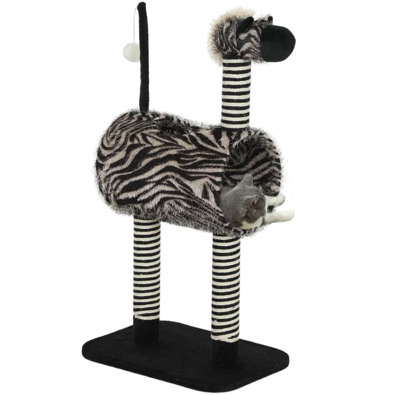 Zebra-Design Kradsetræ Med 1 Kattetunnel Og 3 Kradsetræer, 48,5 Cm X 35 Cm X 93 Cm, Sort + Hvid - Aosom