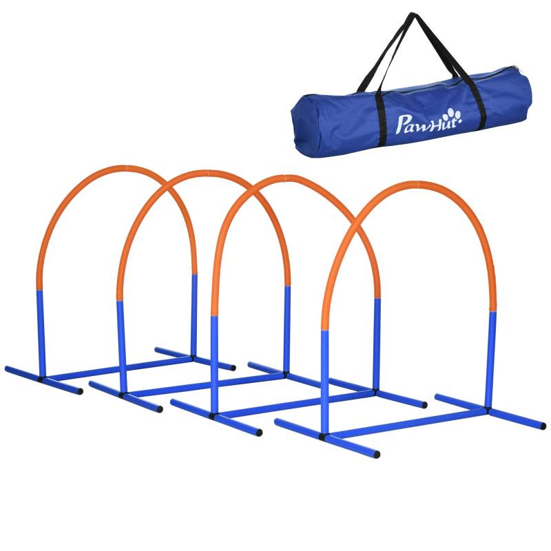 Agility-Sæt Til Hunde, Hundetræning, 4 Buer, Til Begyndere, Med Bæretaske, Blå+orange, 88 X 64 X 95 Cm - Aosom