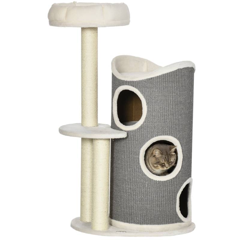Kradsetræ Med Katteseng Og Kradsetønde Til Katte, 60 Cm X 44,5 Cm X 109 Cm, Grå + Natur + Hvid - Aosom