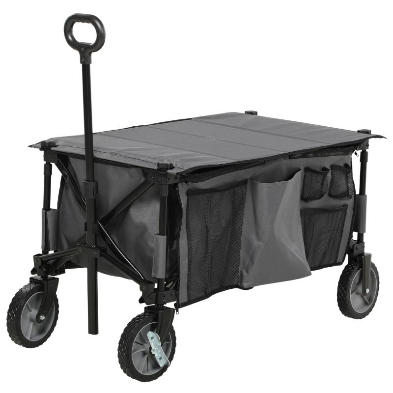 Foldbar Trækvogn, 5 Sidelommer, Justerbart Håndtag, Op Til 120 Kg, Stål, Mørkegrå, 100 X 55 X 93 Cm - Aosom