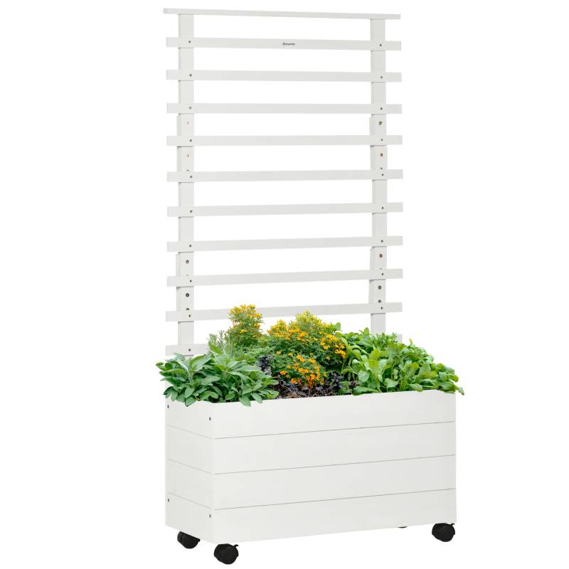 Plantekasse Med Espalier, 4 Hjul, Naturtræ, Vejrbestandig Finish, Hvid, 76 X 30 X 155 Cm - Aosom