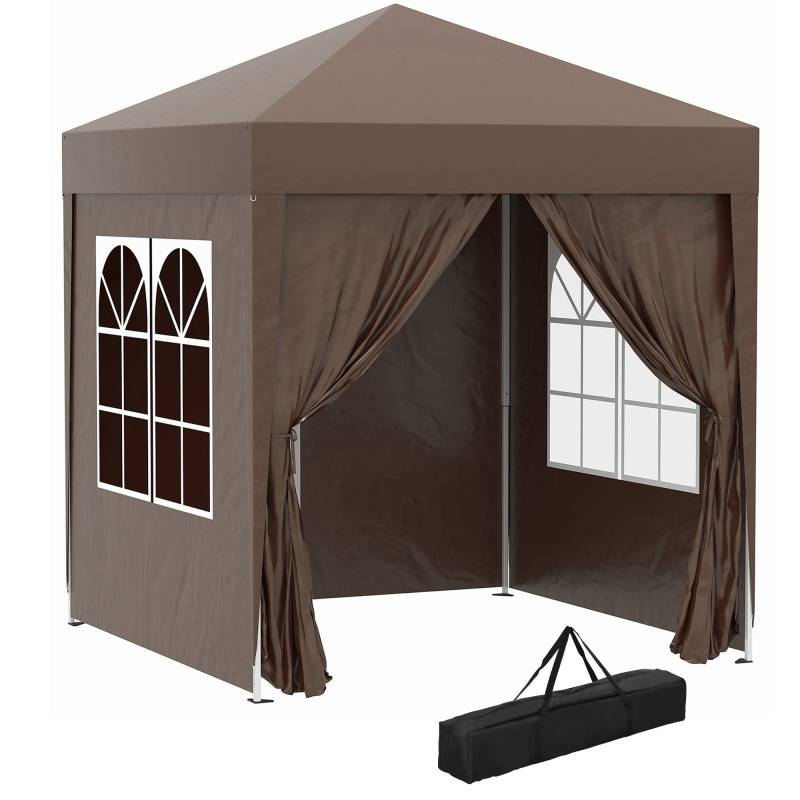 Pop-Up-Pavillon, øltelt, 4 Aftagelige Sidevægge, 2 Vinduer, Metalramme, 2 X 2m, Brun - Aosom