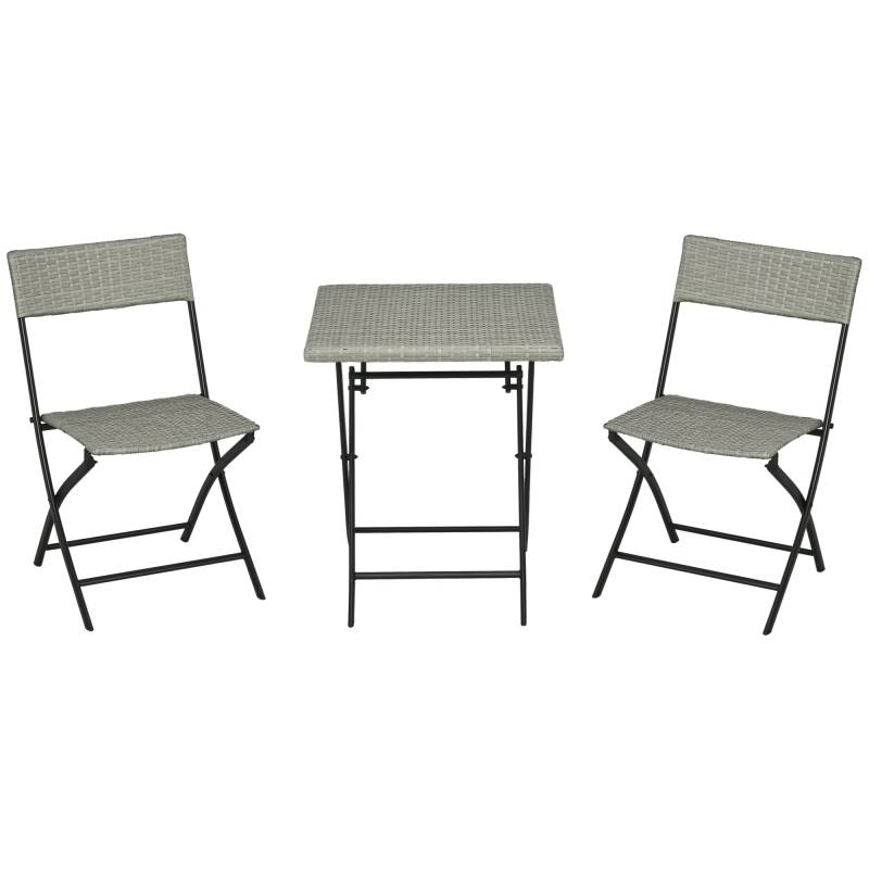 3-Delt Havemøbelsæt, 2 Klapstole, 1 Klapbord, Rattan-Look, Metalstel, Lysegrå - Aosom