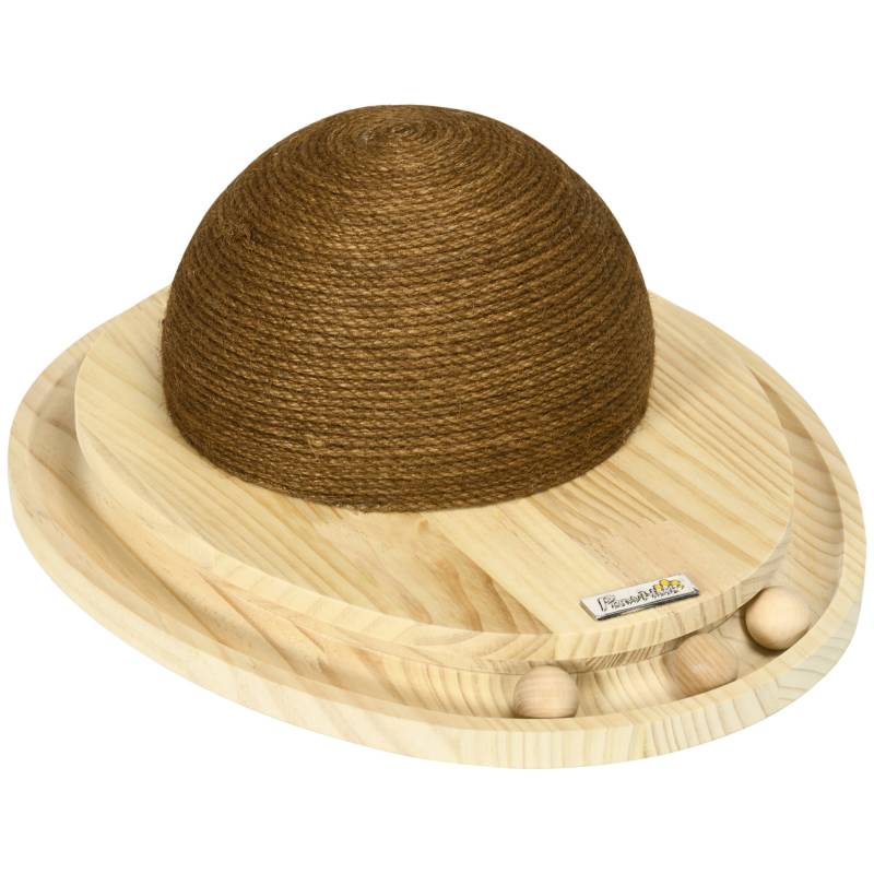 Interaktivt Kattelegetøj, Kradseflade, Oval Boldbane, Fyrretræ, 39,5 X 32,5 X 14,5 Cm - Aosom
