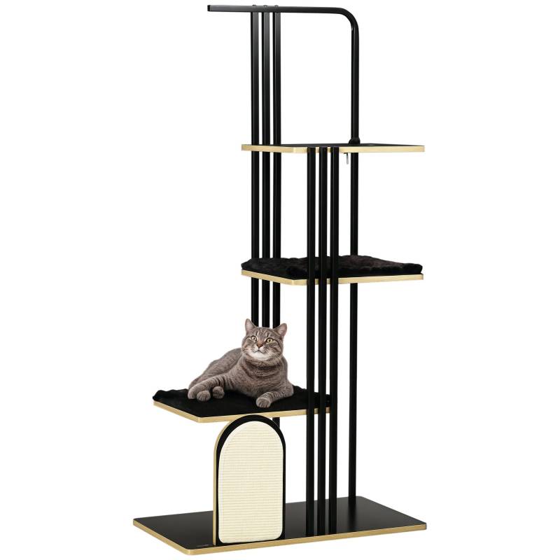 Kradsetræ, Industridesign, 3 Platforme, 2 Puder, Kradsevæg, Stålramme, Sort, 85 X 48 X 170 Cm - Aosom