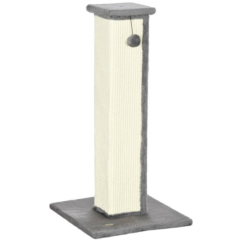 Kradsetræ, Inklusive Legebold, Plys, Sisal, 41 Cm X 41 Cm X 81 Cm, Creme + Grå - Aosom
