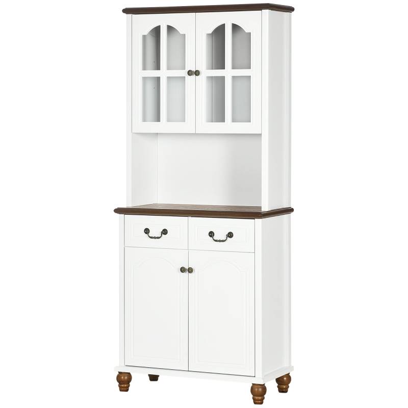 Køkkenskab, Buffet, 2 Skuffer, 2 Skabe, Klassisk Design, Hvid + Mørkebrun, 76 X 38 X 182 Cm - Aosom
