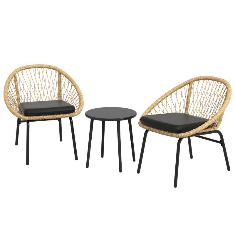 Rattan Havemøbelsæt, Havemøbelsæt, 2 Lænestole Og Bord, Gul - Aosom
