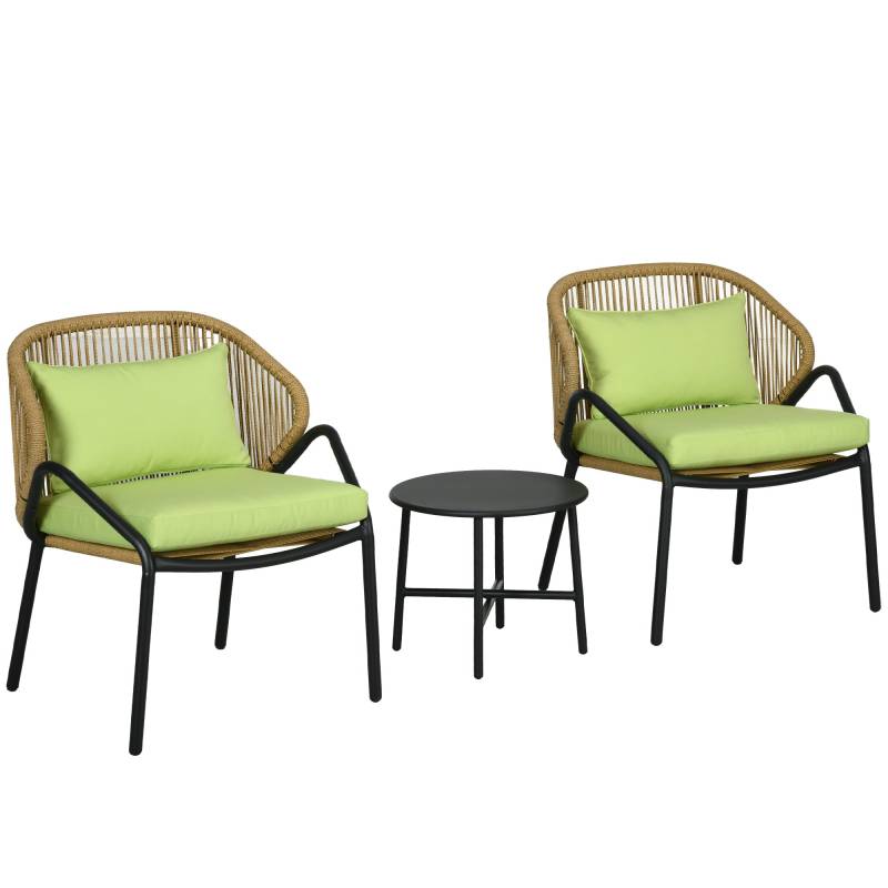 Rattan Havemøbelsæt, 3 Dele, Sæde- Og Ryghynder, Kunstig Rattan, Metalramme, Grøn - Aosom