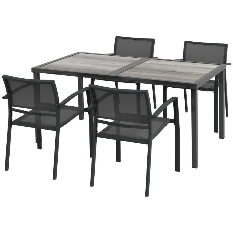 Havemøbelsæt, 1 Bord, 4 Stole, 150 X 87 X 72 Cm, Grå - Aosom