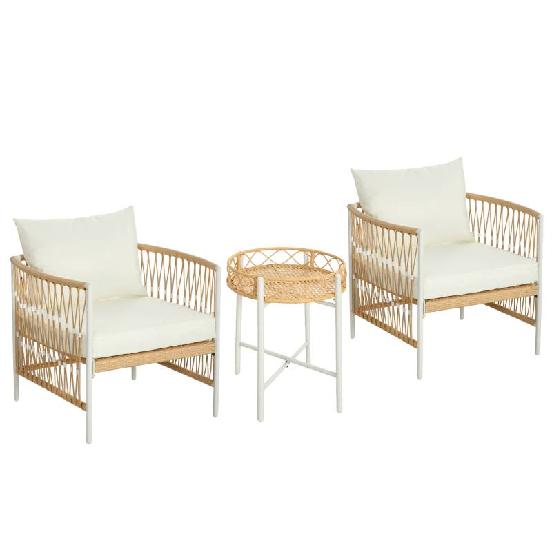 3-Delt Bistrosæt, Havemøbelsæt, Havesiddegruppe, Pe-Rattan, 72 Cm X 66 Cm X 64 Cm, Gul + Creme - Aosom