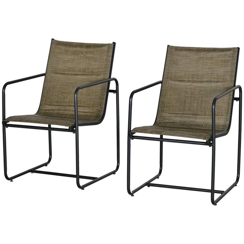 Havestol, Sæt Med 2, åndbart Betræk, Robust Metalramme, 54 X 66,5 X 88 Cm, Sort/Brun - Aosom