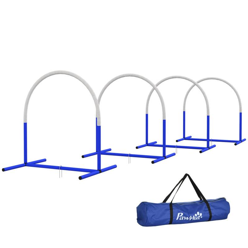 Agility-Sæt Til Hunde, Hundetræning, 4 Buer, Til Begyndere, Med Bæretaske, Blå+hvid, 88 X 64 X 95 Cm - Aosom