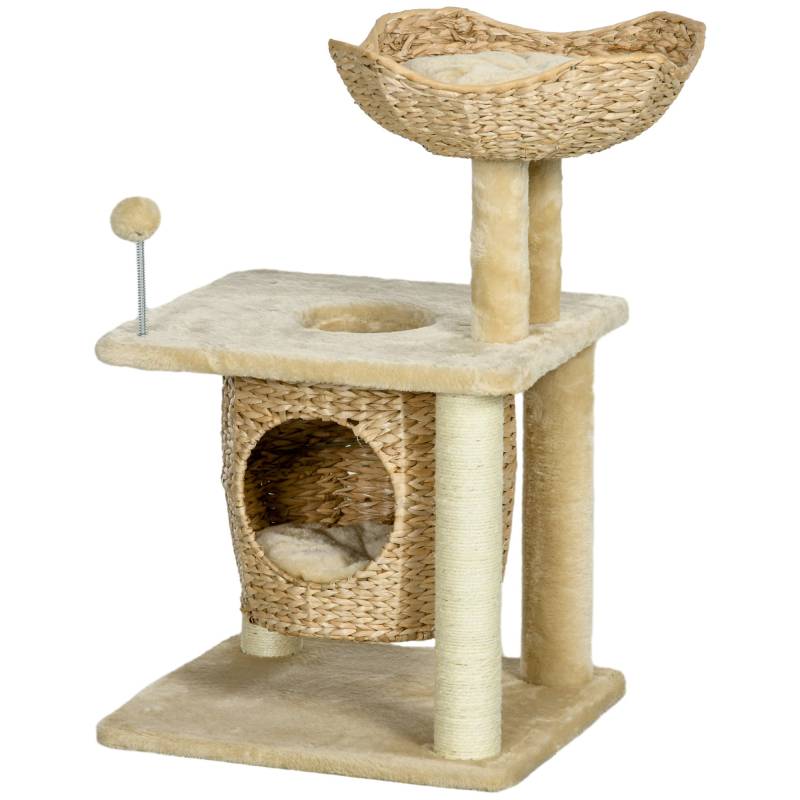 Kradsetræ Med Kattehule, Liggeplads, Legebold, 45x40x74cm, Beige - Aosom