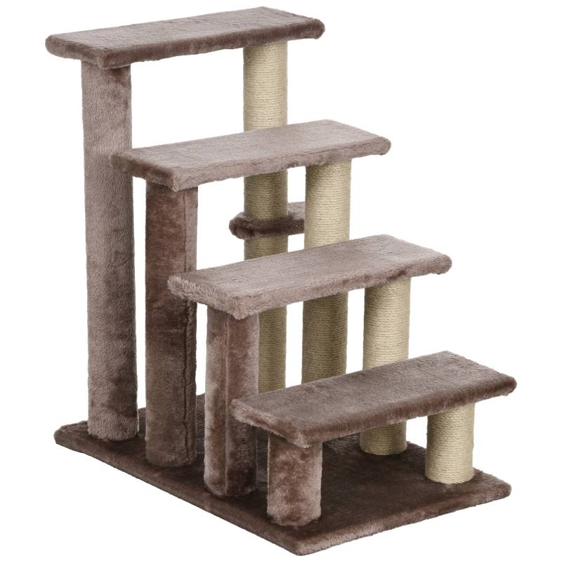 Kradsetrappe Til Kæledyr, 4-Trins Kradsetræ, Til Dyr Op Til 5 Kg, 60 X 40 X 64 Cm, Brun - Aosom