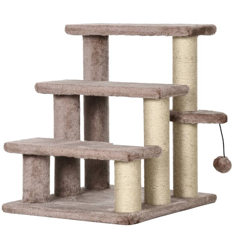 Kradsetræ, Kæledyrstrappe, 3 Trin, Legebold, Op Til 5 Kg, 45 X 40 X 48 Cm, Brun - Aosom