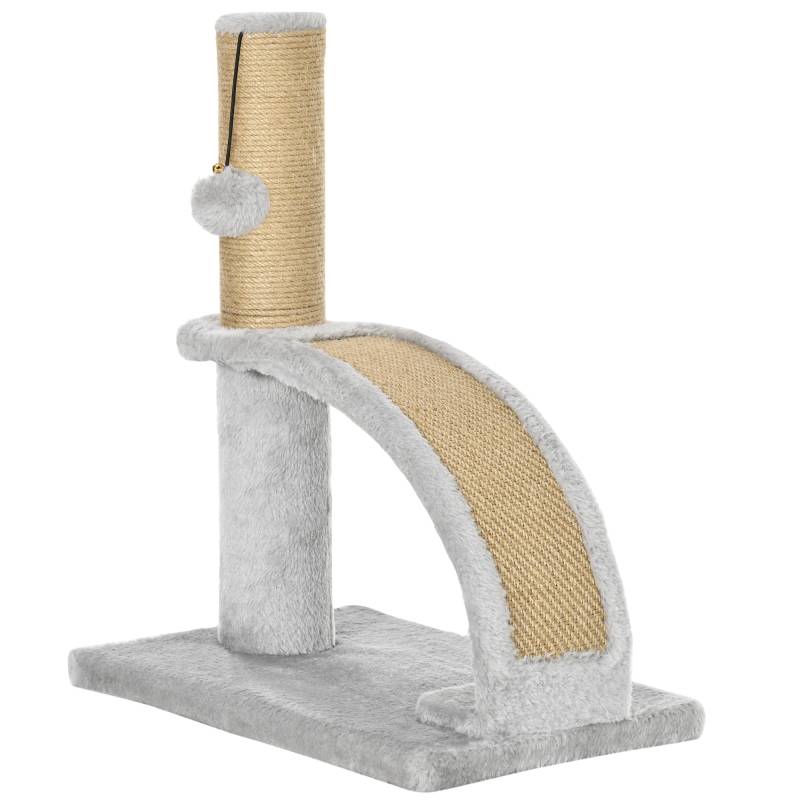 Kradsetræ Til Katte, Jutebetræk, Hængebold Med Klokke, Kradsebræt, 34 X 24 X 43 Cm, Grå - Aosom