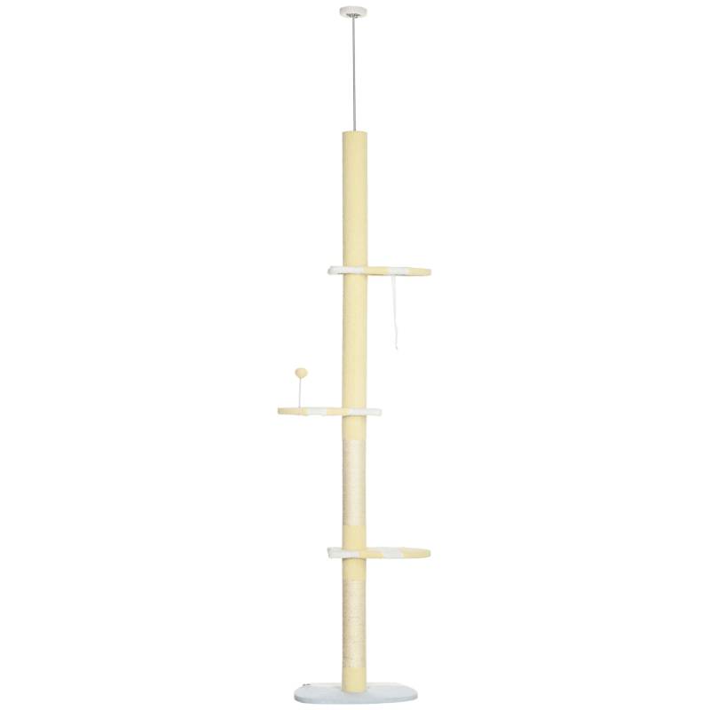 Højdejusterbart Kradsetræ, Skridsikkert, Sisalrebstolper, 220-260h X 47l X 34b Cm, Gul/Hvid/Blå - Aosom