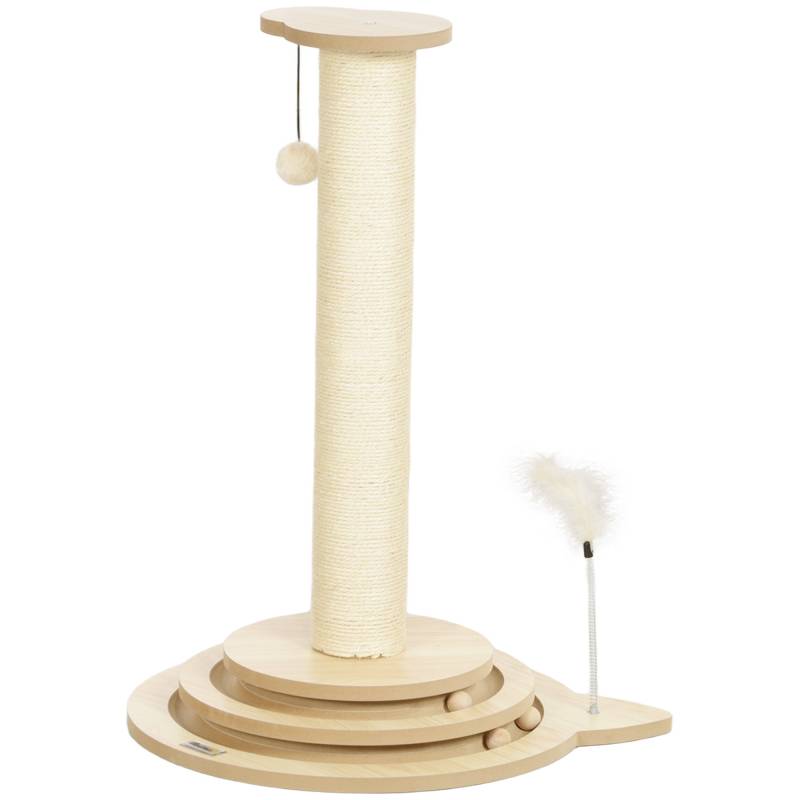 Kradsetræ Til Katte, 69 Cm, Sisal Kradsetræ, Boldløbebane, Legebold, Legefjeder, 4-I-1 Design, Cremehvid - Aosom