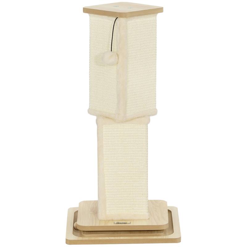 3-I-1 Kradsetræ Med Legestang, Legebold, Sisal, Op Til 5 Kg, 34 X 34 X 67 Cm, Eg/Creme - Aosom