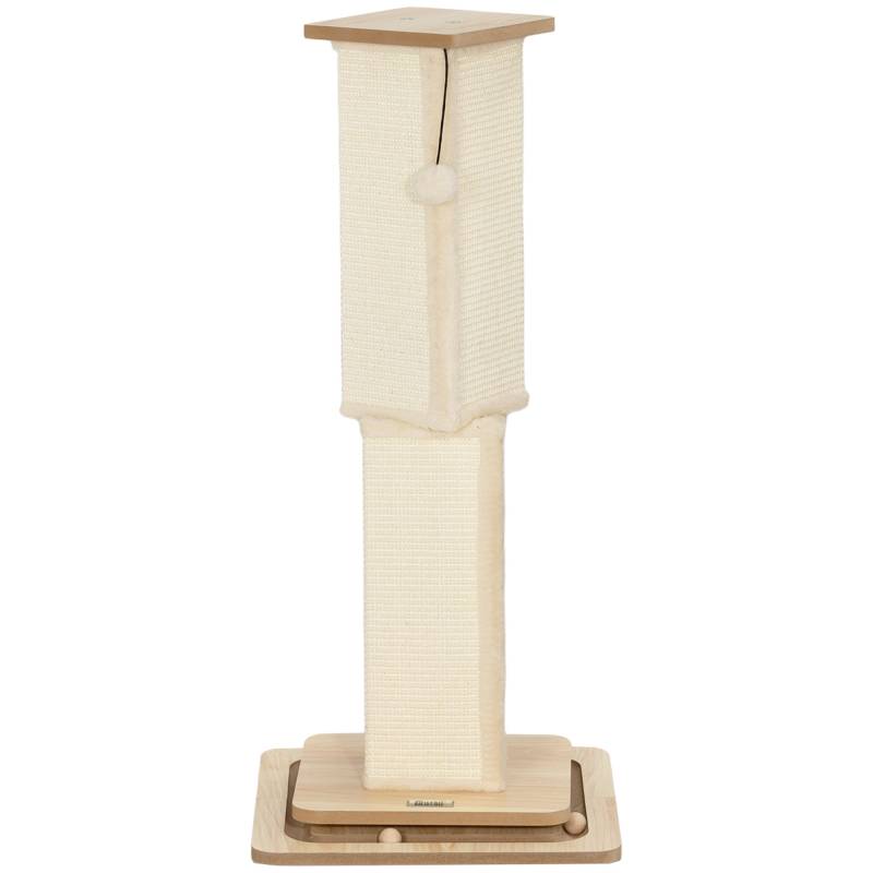 3-I-1 Kradsetræ Med Legestang, Legebold, Sisal, Op Til 10 Kg, 39,5 X 39,5 X 87 Cm, Eg/Creme - Aosom